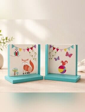 Whimsical Kids Woodland Bookends 🦊🦉📚
